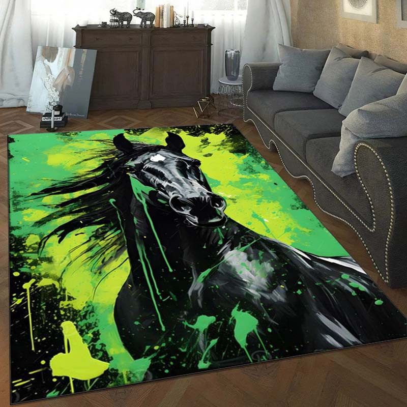 Printed Rug Abstract - Abstract Horse Rug in Green and