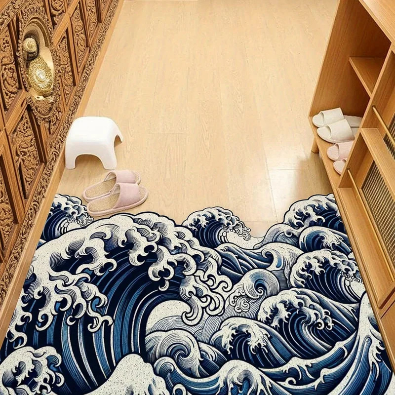 Printed Rug Abstract - VIKAMA Art Wavy Rug, Abstract Non-Slip