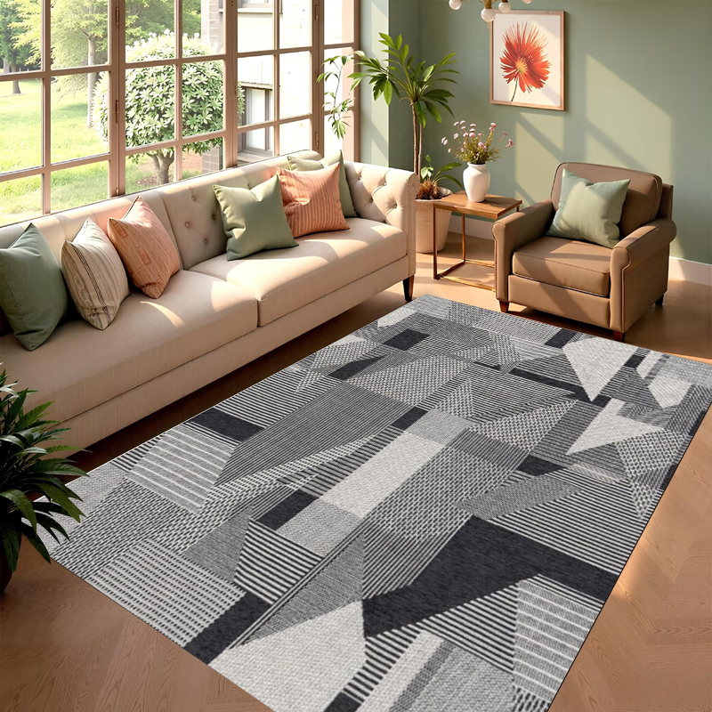 Printed Rug Abstract - Modern Geometric Area Rug Grey Abstract