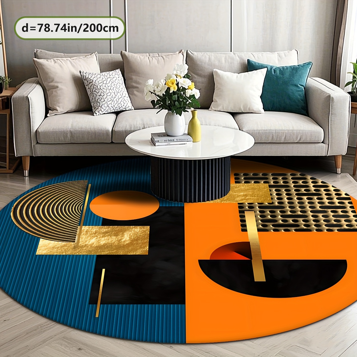 Orange Blue Gold Abstract Geom - Printed Rug Abstract のレビューと価格