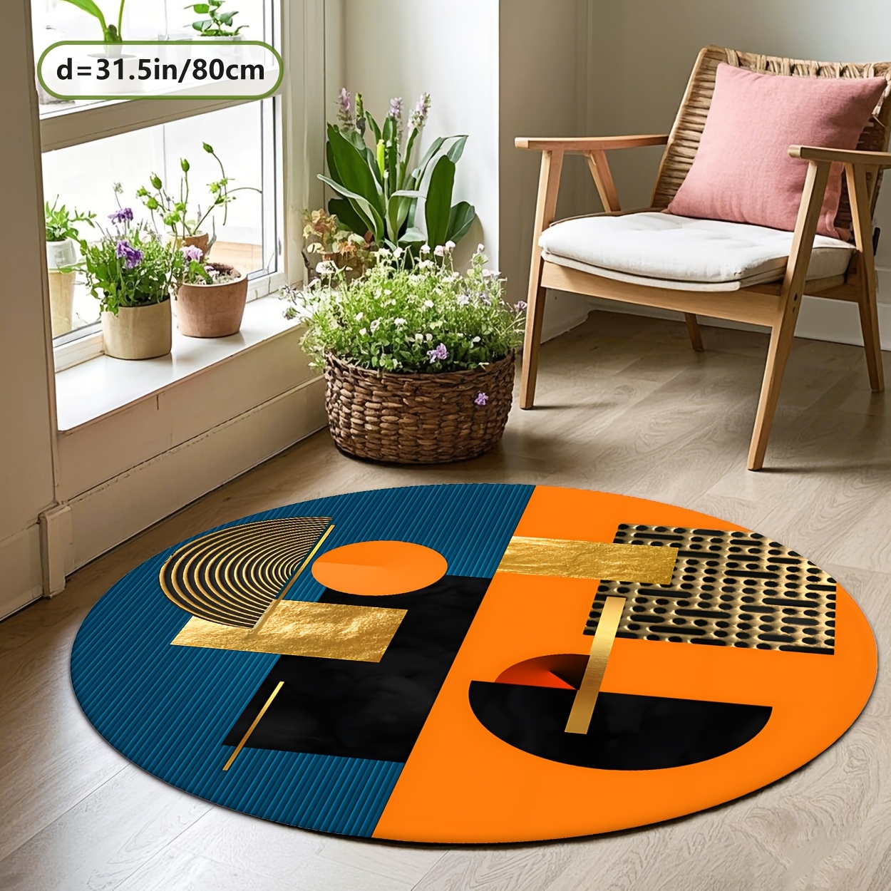 Orange Blue Gold Abstract Geom - Printed Rug Abstract のレビューと価格