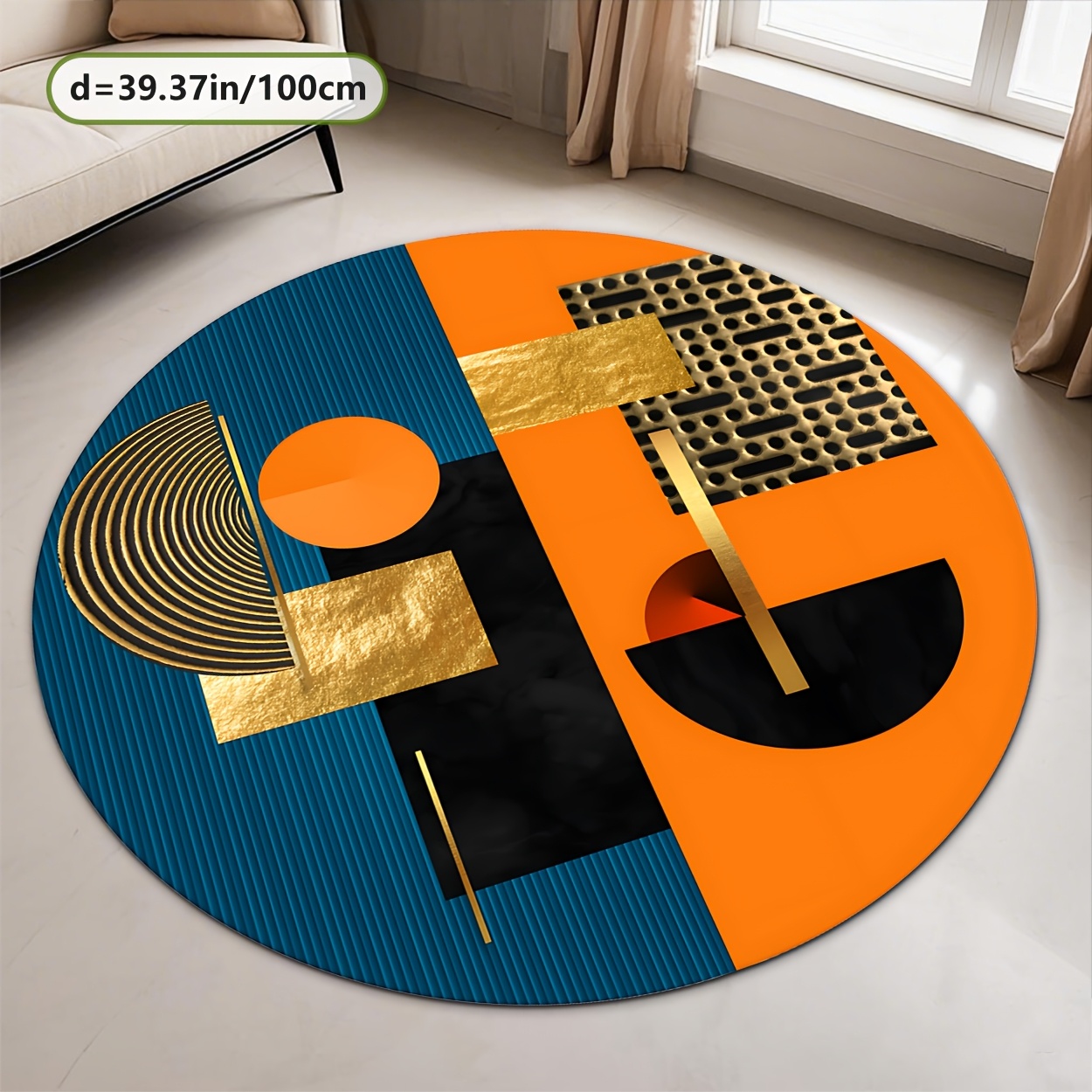 Orange Blue Gold Abstract Geom - Printed Rug Abstract のレビューと価格