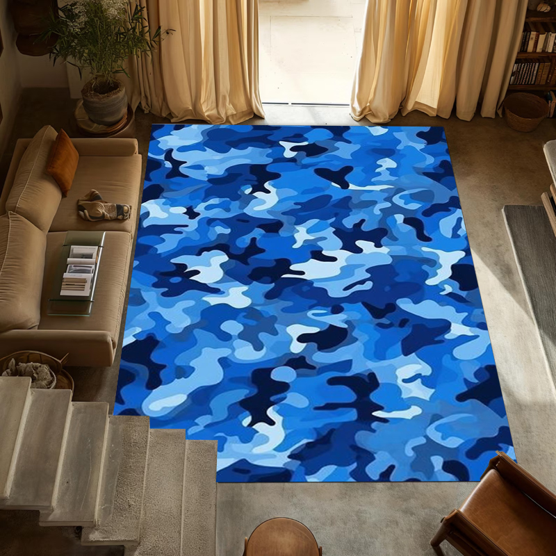 Modern Blue Camouflage Area Ru - Printed Rug Abstract のレビューと価格