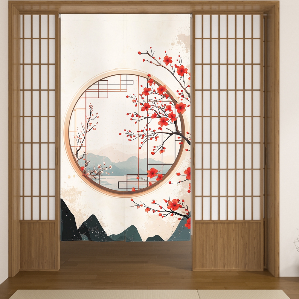 Japanese Door Curtain Cherry B - Interior Design Zen Style のレビューと価格