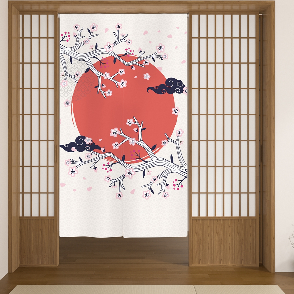 Japanese Door Curtain Cherry B - Interior Design Zen Style のレビューと価格